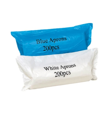 Proforma Disposable Polythene Aprons | 10 microns (thin) | On a roll | Blue or white | Pack 200