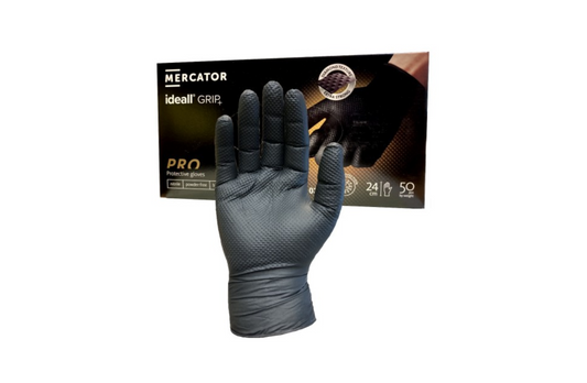Black Nitrile Gloves | Mercator | Beaded | Powder Free | Black | 50 pack