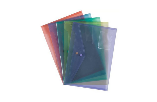 Popper Wallets | A4 | Assorted Colours | 5 Pack